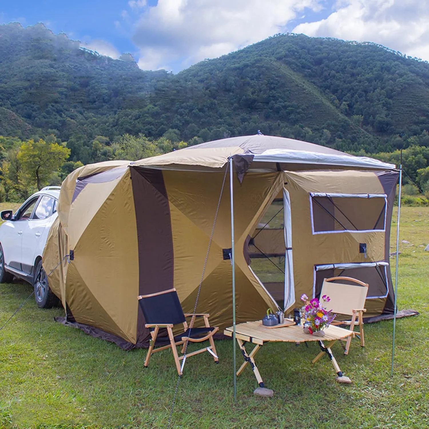 Car Tailgate Trunk Tent,Car Awning Rainproof Car Rear Extension Tent with Big Screen Extendable Awning,SUV Tent Double Protection Low Wind Resistance