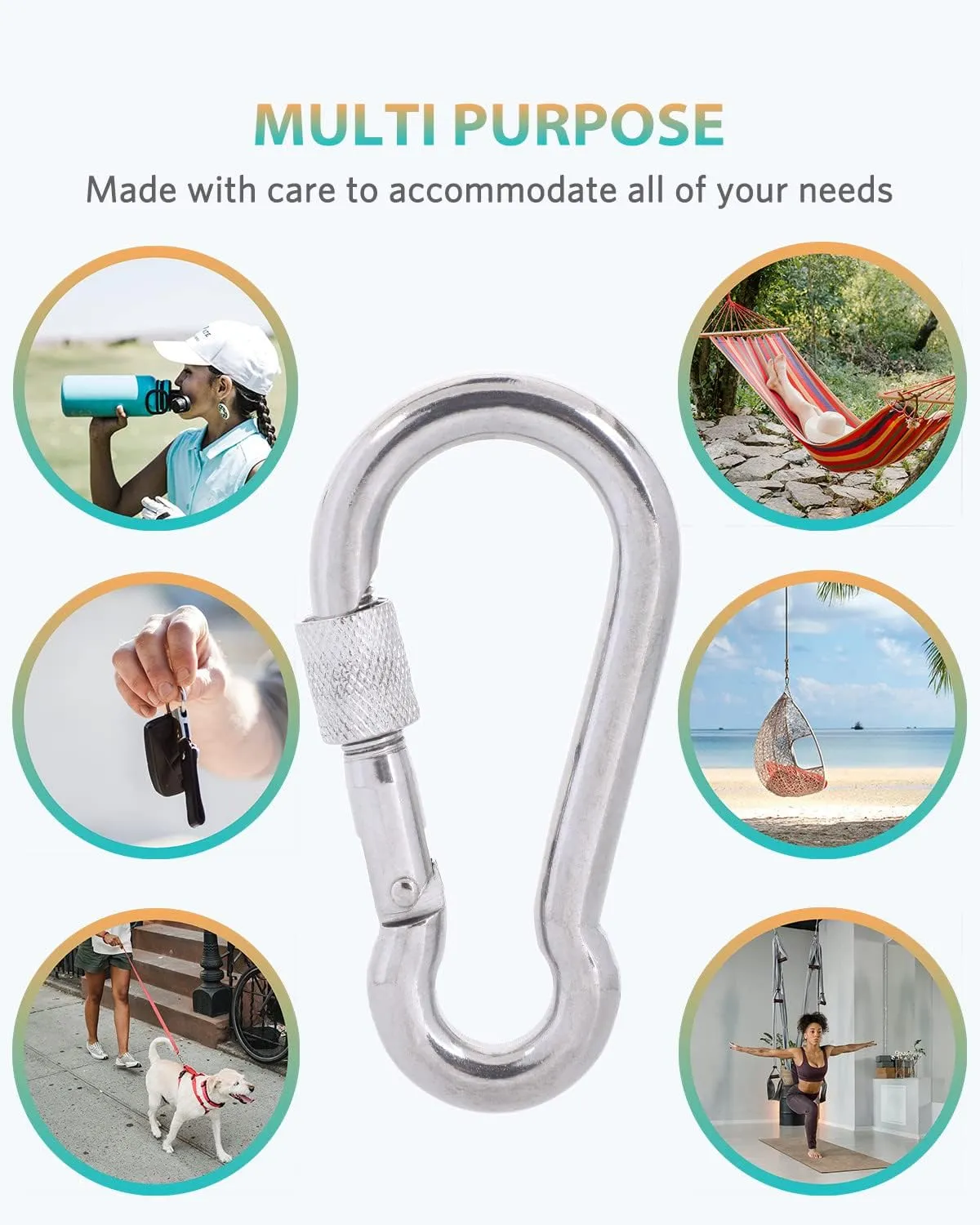 Carabiner Clips, 316 Stainless Steel Carabiner Clip, Heavy Duty Carabiner Hooks, Keychain Carabiners, Multi-Purpose Spring Snap Hook for Dog Leash, Outdoor Camping, Swing, Hammock