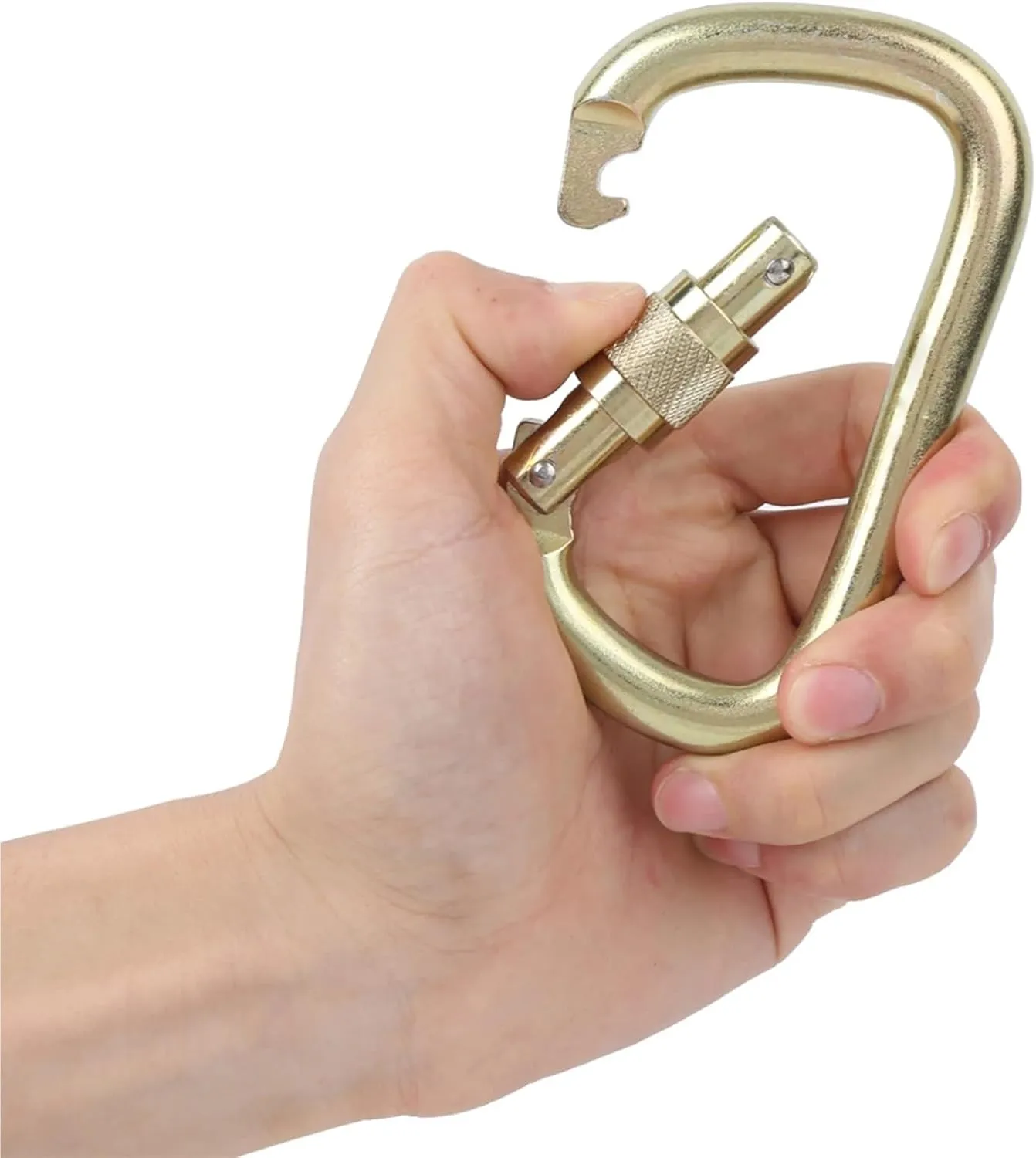 Carabiner Clips Large Size Carabiner, 40CR 45KN High Load Bearing Master Lock Outdoor Screwgate D Shaped Carabiner(Gold)