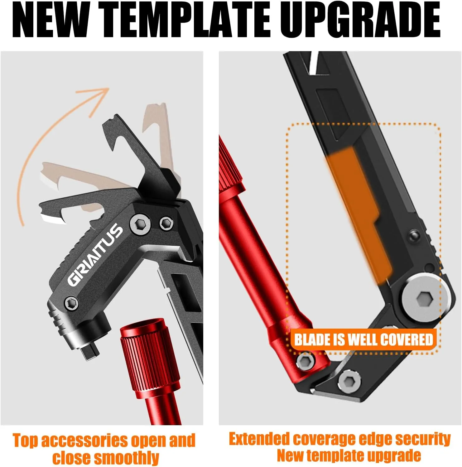 Carabiner Multitool with Pocket Knives, EDC Carabiners, Serrated Knife, Rope Cutter, Screwdriver, Can Bottle Opener, Ruler, Keychain Knife for Camping Hiking, Gifts for Women (Red)