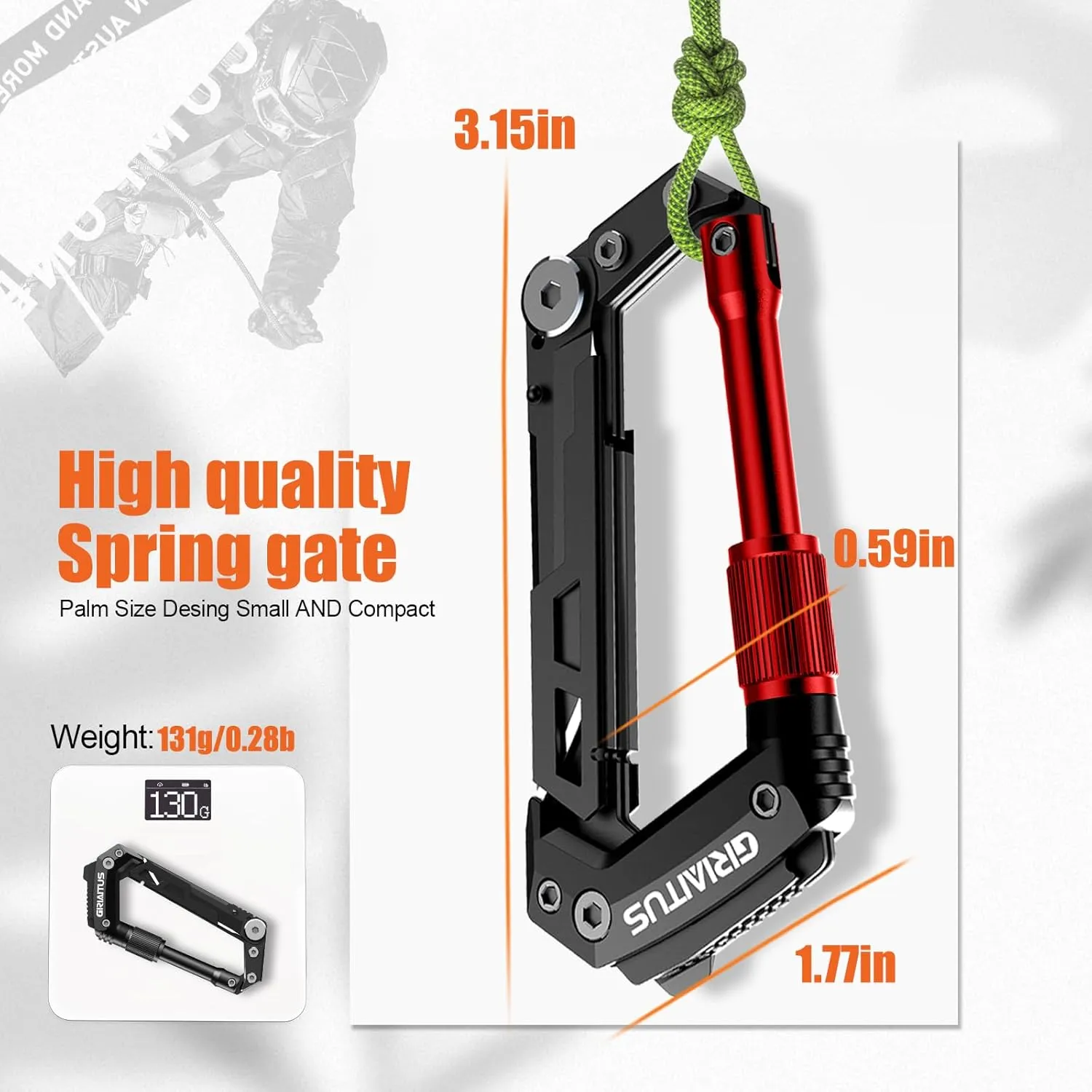 Carabiner Multitool with Pocket Knives, EDC Carabiners, Serrated Knife, Rope Cutter, Screwdriver, Can Bottle Opener, Ruler, Keychain Knife for Camping Hiking, Gifts for Women (Red)