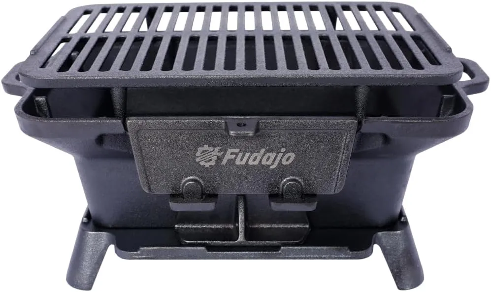 Cast Iron Hibachi Grill – Portable Charcoal BBQ for Outdoor Cooking, Durable Tabletop Skillet, Compact Camping Charcoal Cooker for Tailgating, Picnics & Hunting (Rectangle)