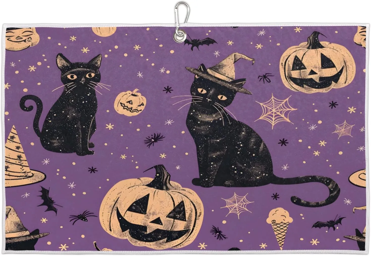 Cat Pumpkin Halloween Golf Towel with Heavy Duty Carabiner Clip Quick Dry Ultra Absorbent Club Ball Cleaning Towel Golf Accessories for Men Women
