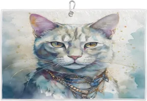 Cat Watercolor Golf Towel with Heavy Duty Carabiner Clip Quick Dry Ultra Absorbent Club Ball Cleaning Towel Golf Accessories for Men Women