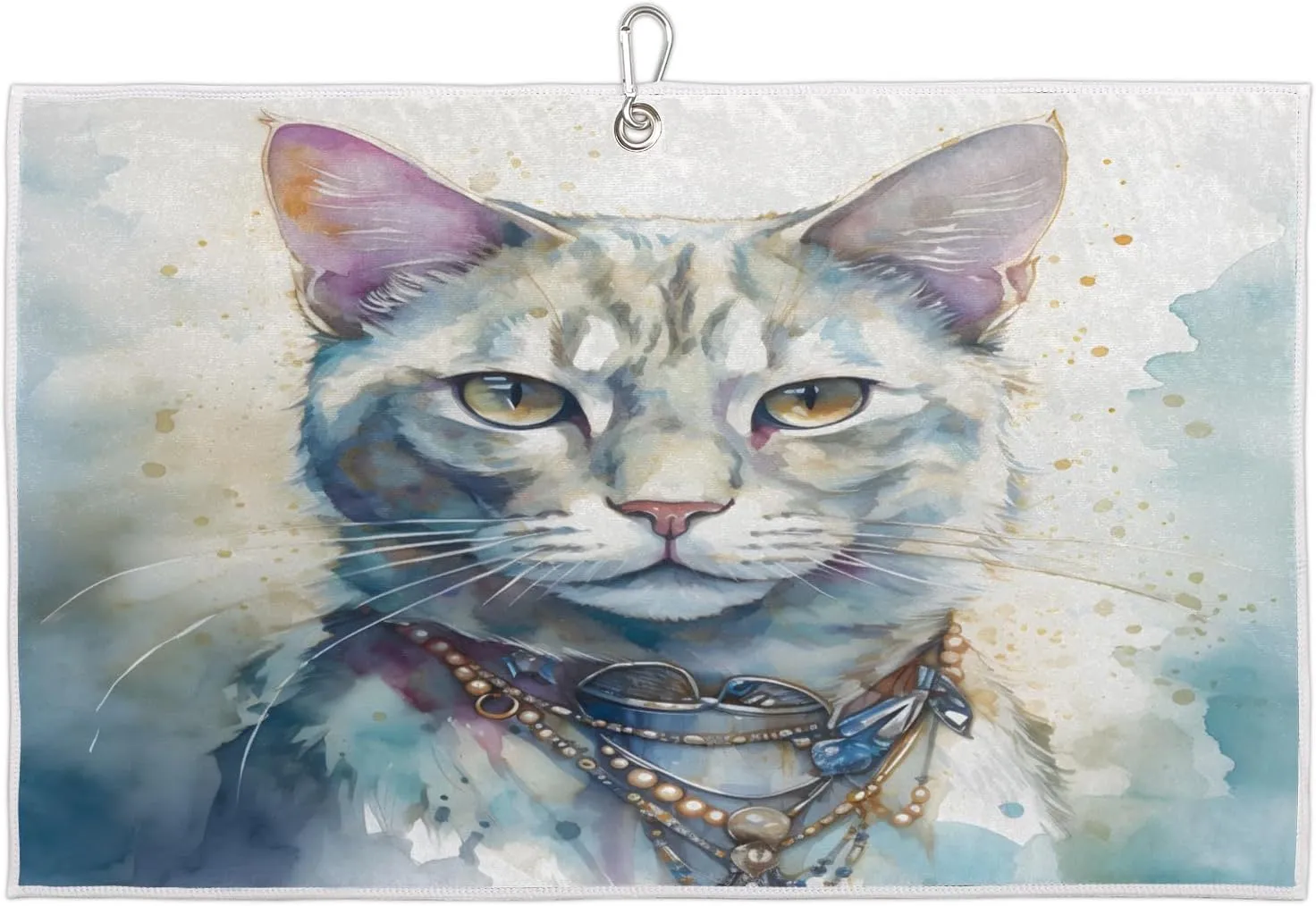 Cat Watercolor Golf Towel with Heavy Duty Carabiner Clip Quick Dry Ultra Absorbent Club Ball Cleaning Towel Golf Accessories for Men Women