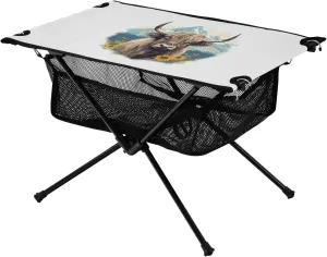 Cattle and Snow Mountain Portable Camping Table Folding, Small Foldable Beach Table with Mesh Storage, Compact Camp, Tent Table for Outdoor Dining