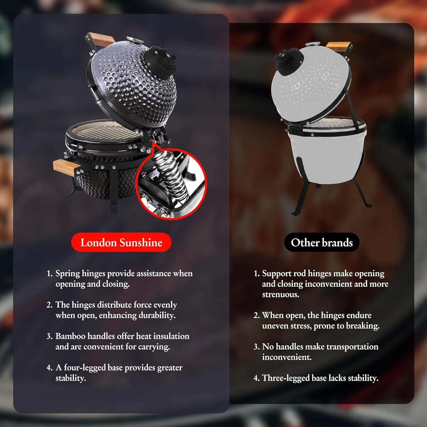 Ceramic BBQ Charcoal Kamado Grill 13 inch Portable Tabletop BBQ Bright Gray