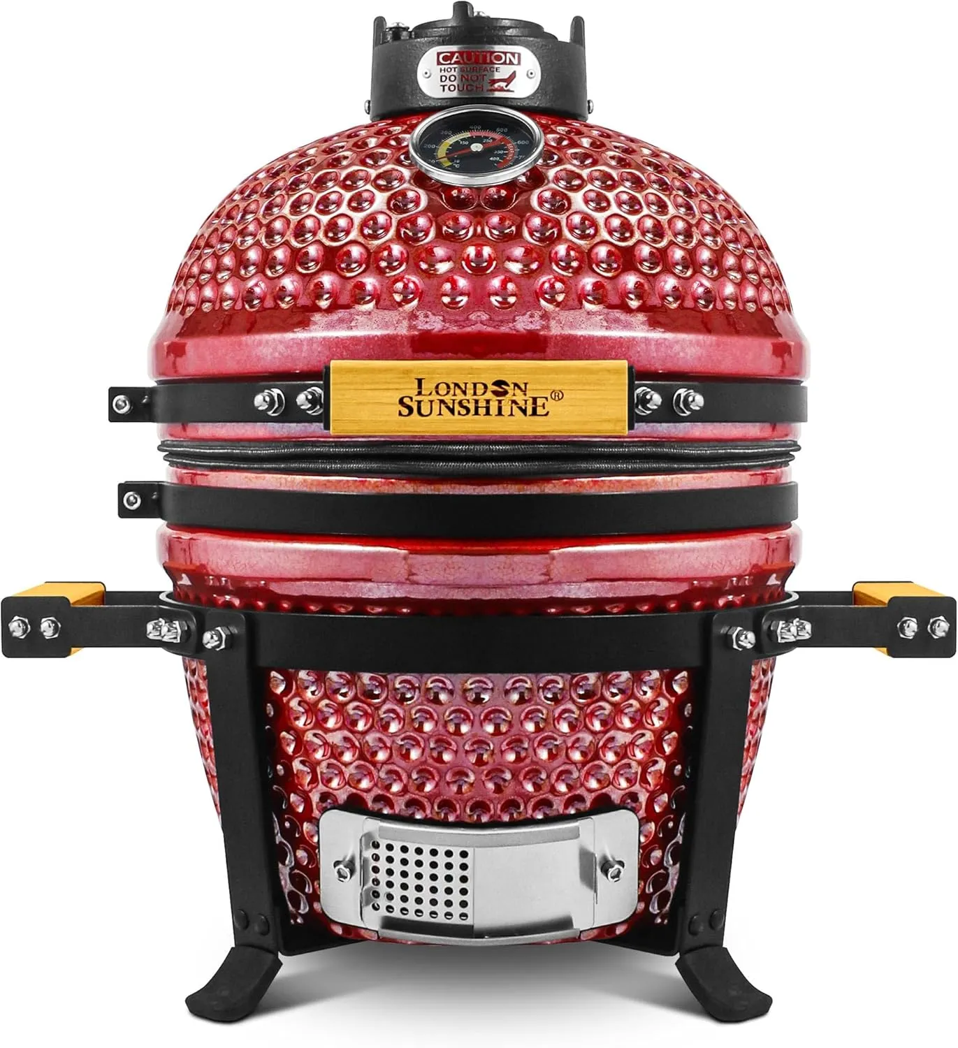Ceramic BBQ Charcoal Kamado Grill 13 inch Portable Tabletop BBQ Grill with Stainless Steel Grates, pearlescent red