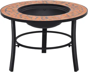 Ceramic Burning BBQ Grill, Outdoor Wood Burning Grill for Camping Picnic Campfire Patio Backyard Garden Beach Park,Mosaic Fire Pit Terracotta 26.8" Ceramic