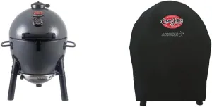 Char-Griller E86714 AKORN Jr. Kamado, Ash Portable Charcoal Grill and Char-Griller 6659 AKORN Jr. Portable Kamado Charcoal Grill Cover, Black