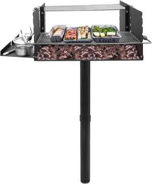 Charcoal Barbeque Grill, Large Park Style Outdoor Grill with Adjustable Height, Stainless Steel Cookin Grate Single Post Outdoor BBQ for Camping, Backyard, Camp Barbecues