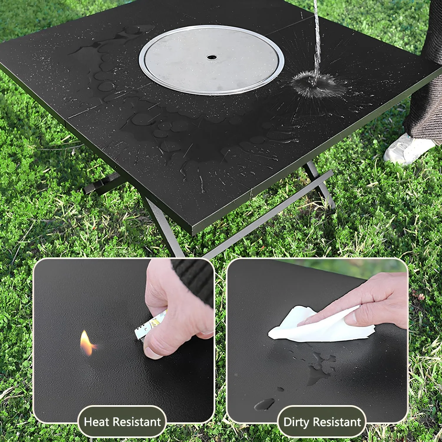Charcoal BBQ Grill with Folding Table, Portable Charcoal Grill, Barbecue Grill Desk Tabletop Multi-Function Charcoal Barbecue, for Outdoor Cooking Camping Picnics Beach Party(90 * 90 * 55cm)