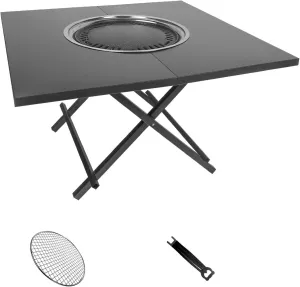 Charcoal BBQ Grill with Folding Table, Portable Charcoal Grill, Barbecue Grill Desk Tabletop Multi-Function Charcoal Barbecue, for Outdoor Cooking Camping Picnics Beach Party(90 * 90 * 55cm)