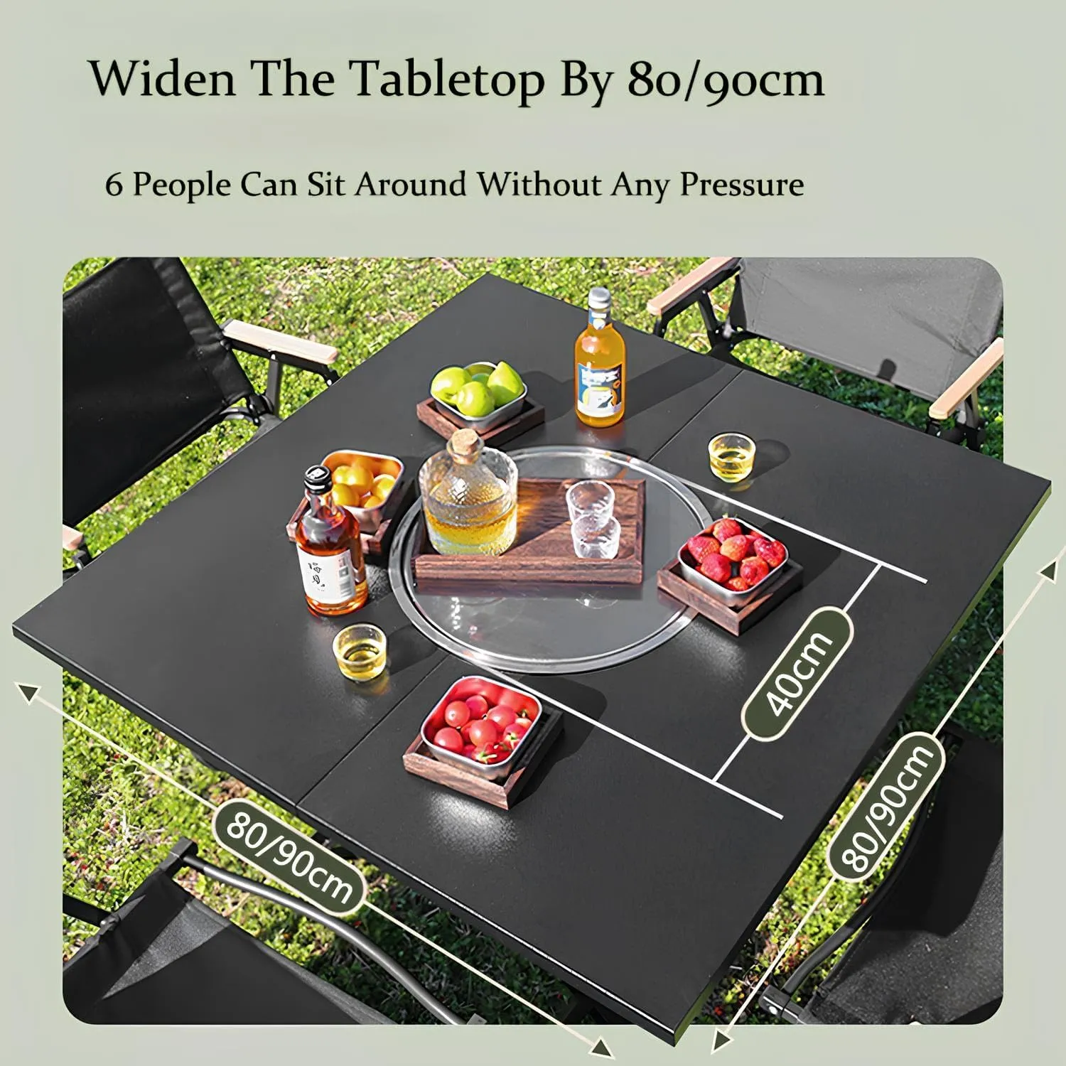 Charcoal BBQ Grill with Folding Table, Portable Charcoal Grill, Barbecue Grill Desk Tabletop Multi-Function Charcoal Barbecue, for Outdoor Cooking Camping Picnics Beach Party(90 * 90 * 55cm)