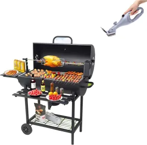 Charcoal Grill - 2 Foldable Side Tables, Belt Bottom Storage Shelf,Perfect for Backyard Camping, Patio Parties, and Picnics (Iron storage board)