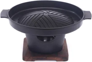 Charcoal Grill Mini Japanese Style BBQ Grill Portable Table Top □ Grill Oven □ with Wooden Base for 1-2 People for Yakiniku, Robata, Yakitori, Takoyak Camping Grill (Size : Large)