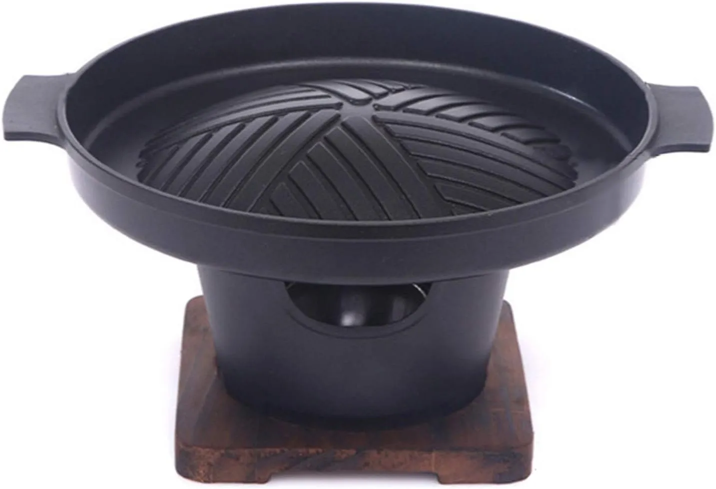 Charcoal Grill Mini Japanese Style BBQ Grill Portable Table Top □ Grill Oven □ with Wooden Base for 1-2 People for Yakiniku, Robata, Yakitori, Takoyak Camping Grill (Size : Large)