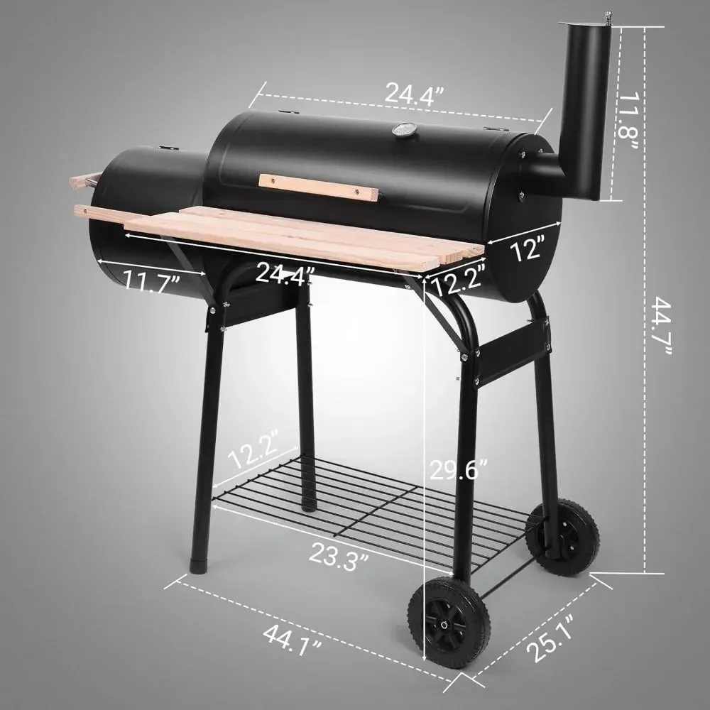Charcoal Grill with Offset Smoker and Side Fire Box for Outdoor Cooking