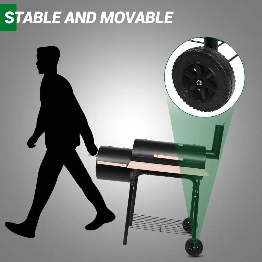 Charcoal Grill with Offset Smoker and Side Fire Box for Outdoor Cooking