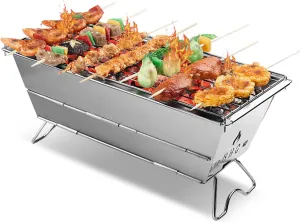 Charcoal Grills, BBQ Grill Unfold Use Stainless Steel Folding Charcoal Stove Suitable 2 to 3 People