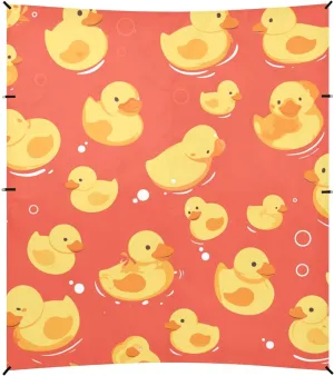 Children Cute Yellow Rubber Ducks Foldable Beach Canopy UPF50  Protection Water-Resistant Large Portable Sun Shelter with Sand Shovel, Sandbags for Backyard, Grassland, Park