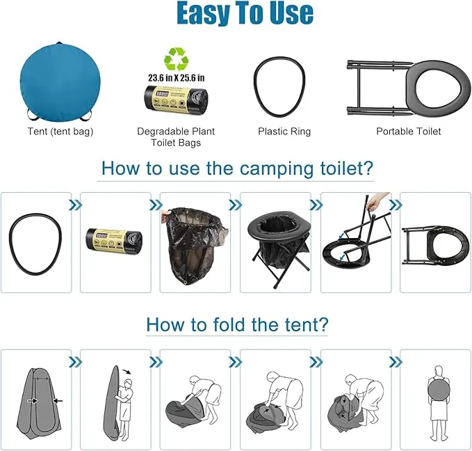 CKE Portable Toilet Kit for Camping, Pop Up Privacy Tent,Foldable Camp Toilet for Adults, Portable Toilet for Camping with Tent for Shower Changing Room, Outdoor Camping Bathroom Tent and Toilet