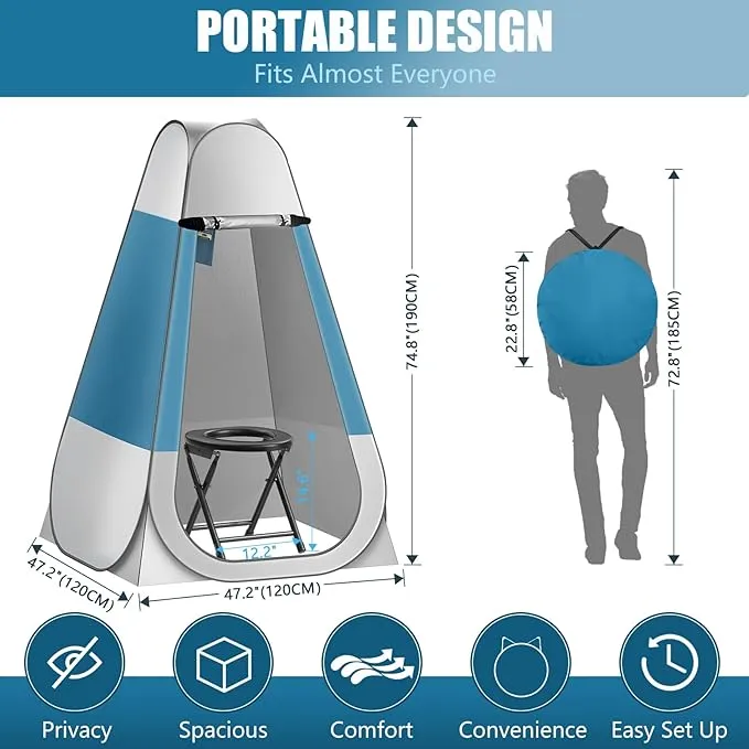CKE Portable Toilet Kit for Camping, Pop Up Privacy Tent,Foldable Camp Toilet for Adults, Portable Toilet for Camping with Tent for Shower Changing Room, Outdoor Camping Bathroom Tent and Toilet