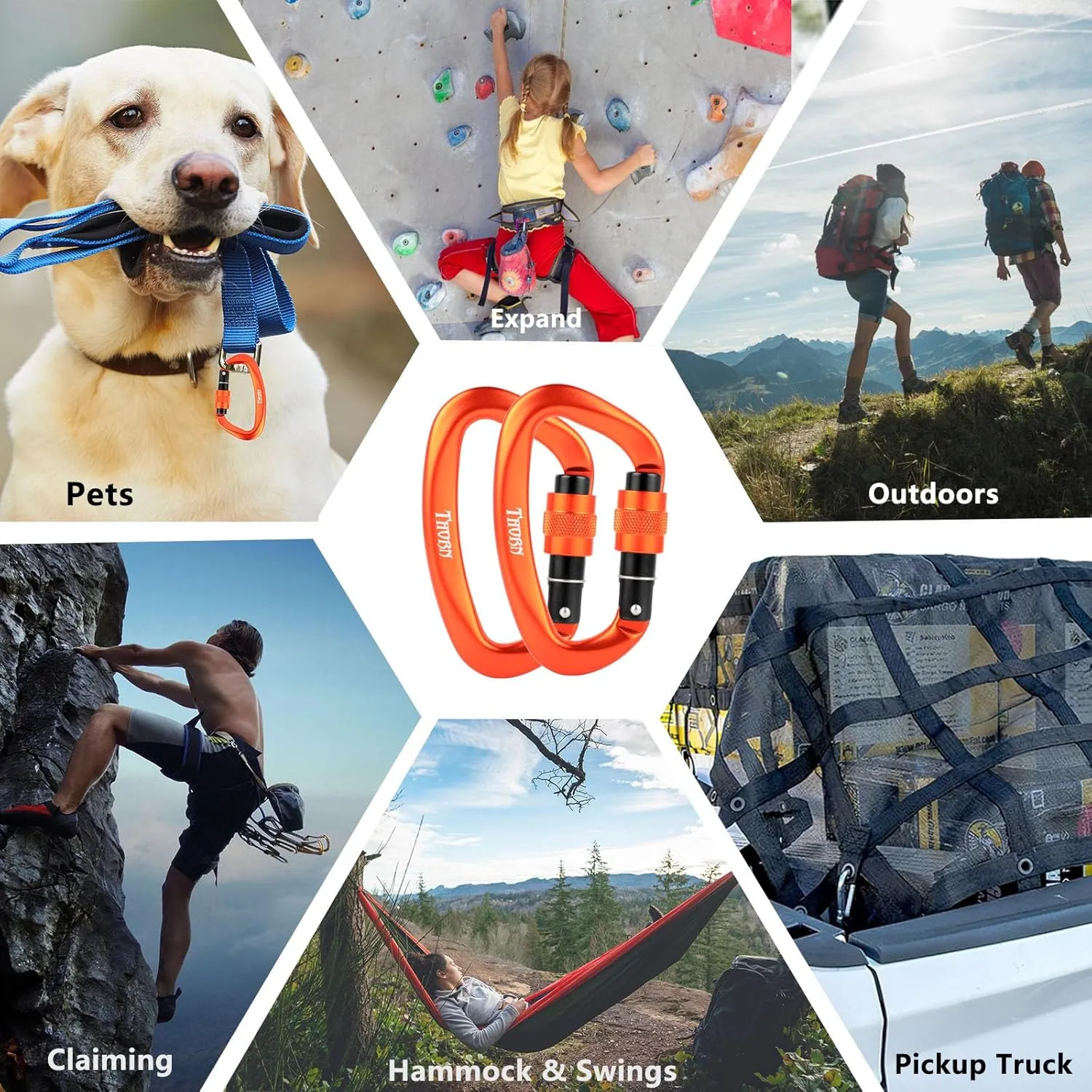 Climbing Locking Carabiner Clip Rappelling - Thorn 25KN Heavy Duty Large Screwgate Carabiners Clips for Rock Climbing,Mountaineer,Hammock,Camping,Gym