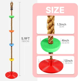 Climbing Rope Tree Swing with Platforms and Disc Swing Seat Set Outdoor Playground Accessories for Kids Including Hanging Strap & Carabiner
