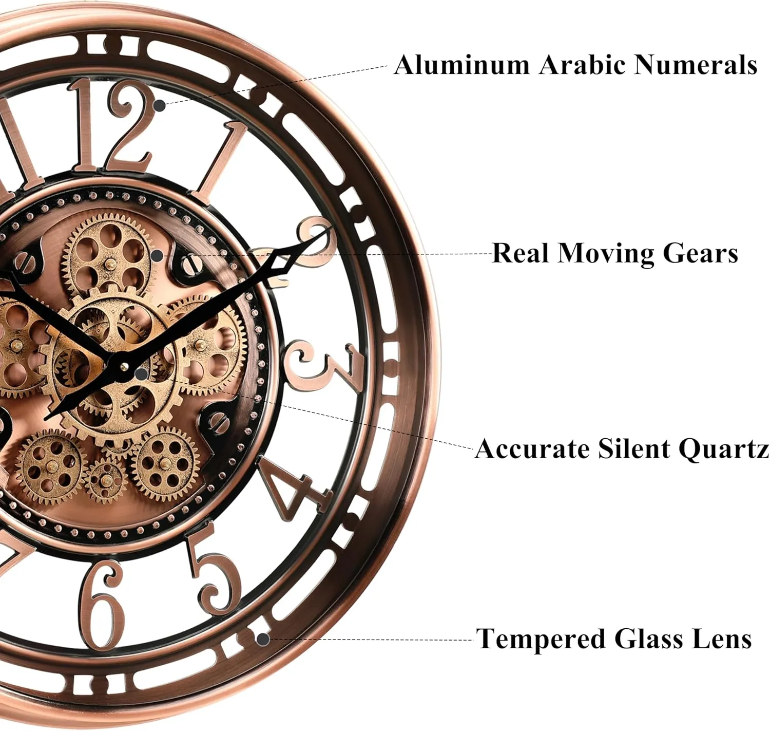CLXEAST 21 Inch Moving Gear Wall Clock for Modern Farmhouse Living Room Decor,Large Industrial Steampunk Wall Clock for Home Office,Metal Copper Finished,Gifts for Women