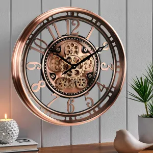 CLXEAST 21 Inch Moving Gear Wall Clock for Modern Farmhouse Living Room Decor,Large Industrial Steampunk Wall Clock for Home Office,Metal Copper Finished,Gifts for Women