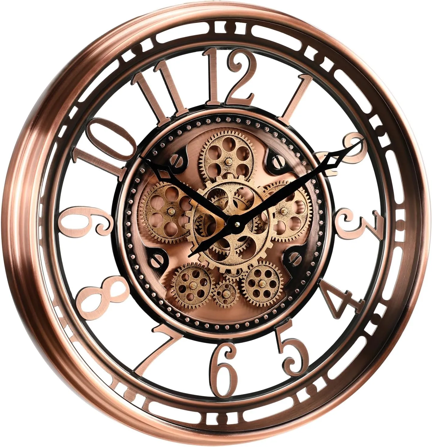 CLXEAST 21 Inch Moving Gear Wall Clock for Modern Farmhouse Living Room Decor,Large Industrial Steampunk Wall Clock for Home Office,Metal Copper Finished,Gifts for Women