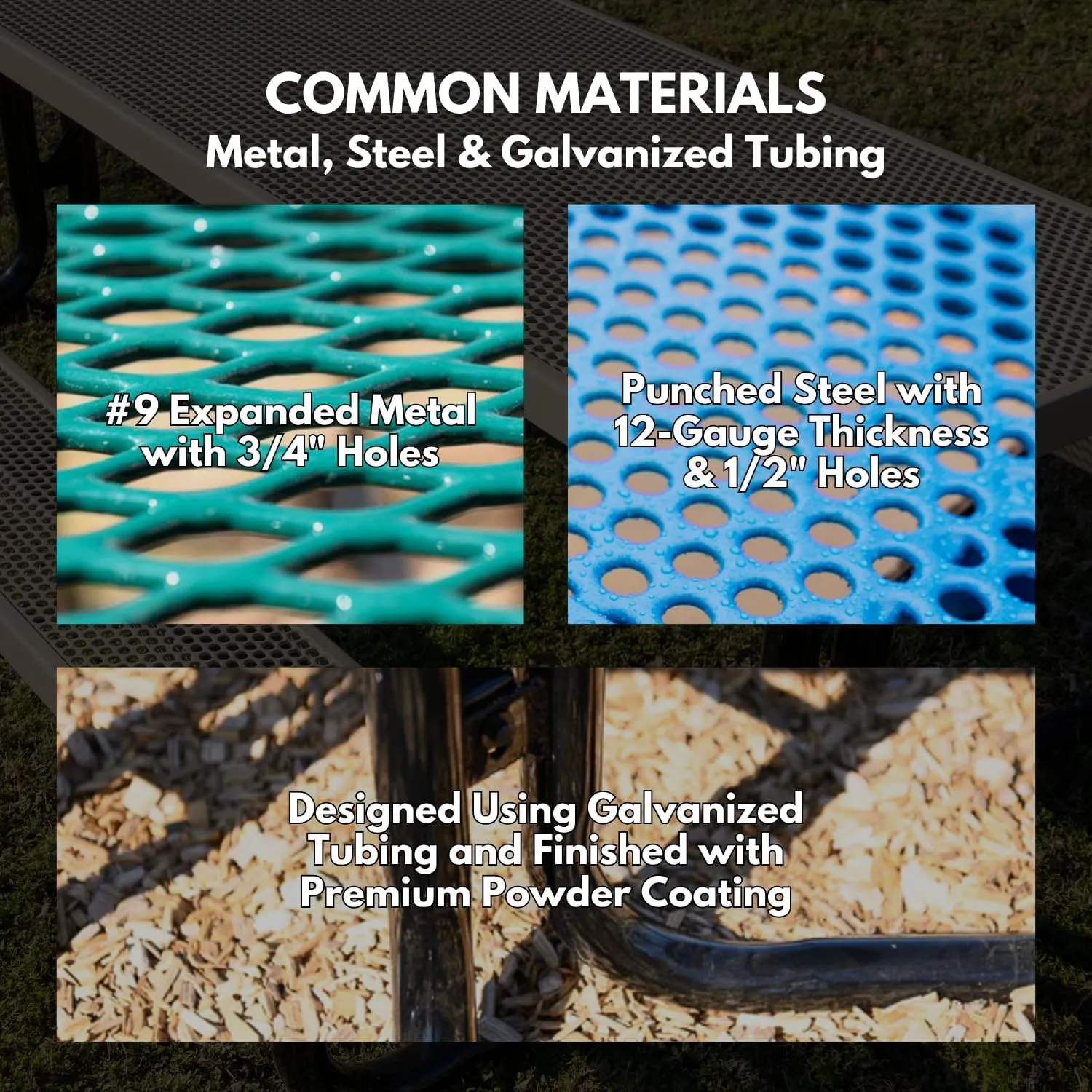 Coated Outdoor Furniture Heavy-Duty Portable Outdoor Picnic Table with Umbrella Hole, Expanded Metal Commercial-Grade Patio Dining Furniture Made in America (46" Round Top, Textured Light Blue)