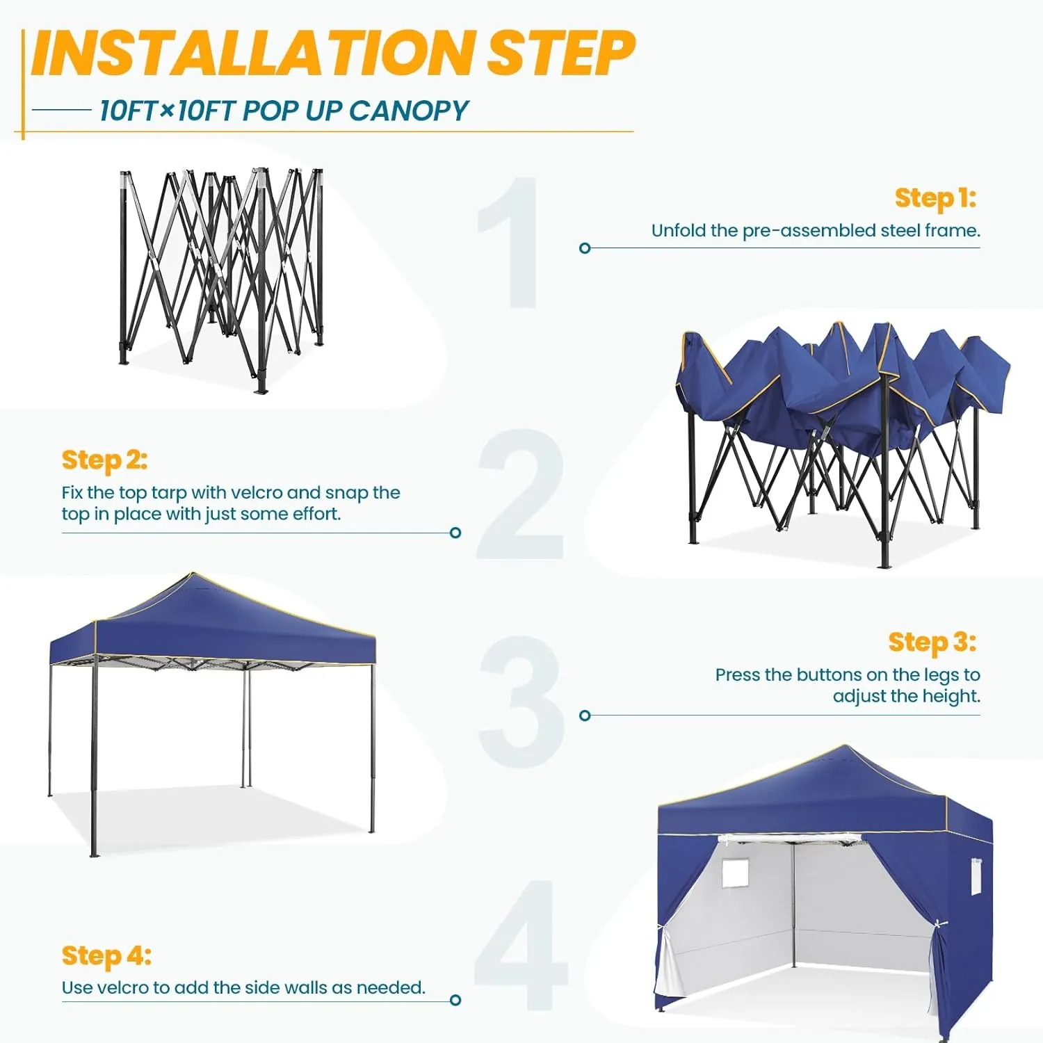 COBIZI 10x10 Heavy Duty Pop Up Canopy Tent for Event Commercial Instant Canopy with 4 Sidewalls, Portable Vendor Outdoor Tent for Parties，Backyard, Camping, Waterproof UPF50 , Dark Blue