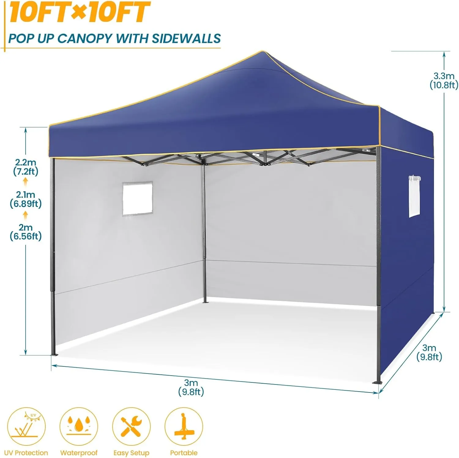 COBIZI 10x10 Heavy Duty Pop Up Canopy Tent for Event Commercial Instant Canopy with 4 Sidewalls, Portable Vendor Outdoor Tent for Parties，Backyard, Camping, Waterproof UPF50 , Dark Blue