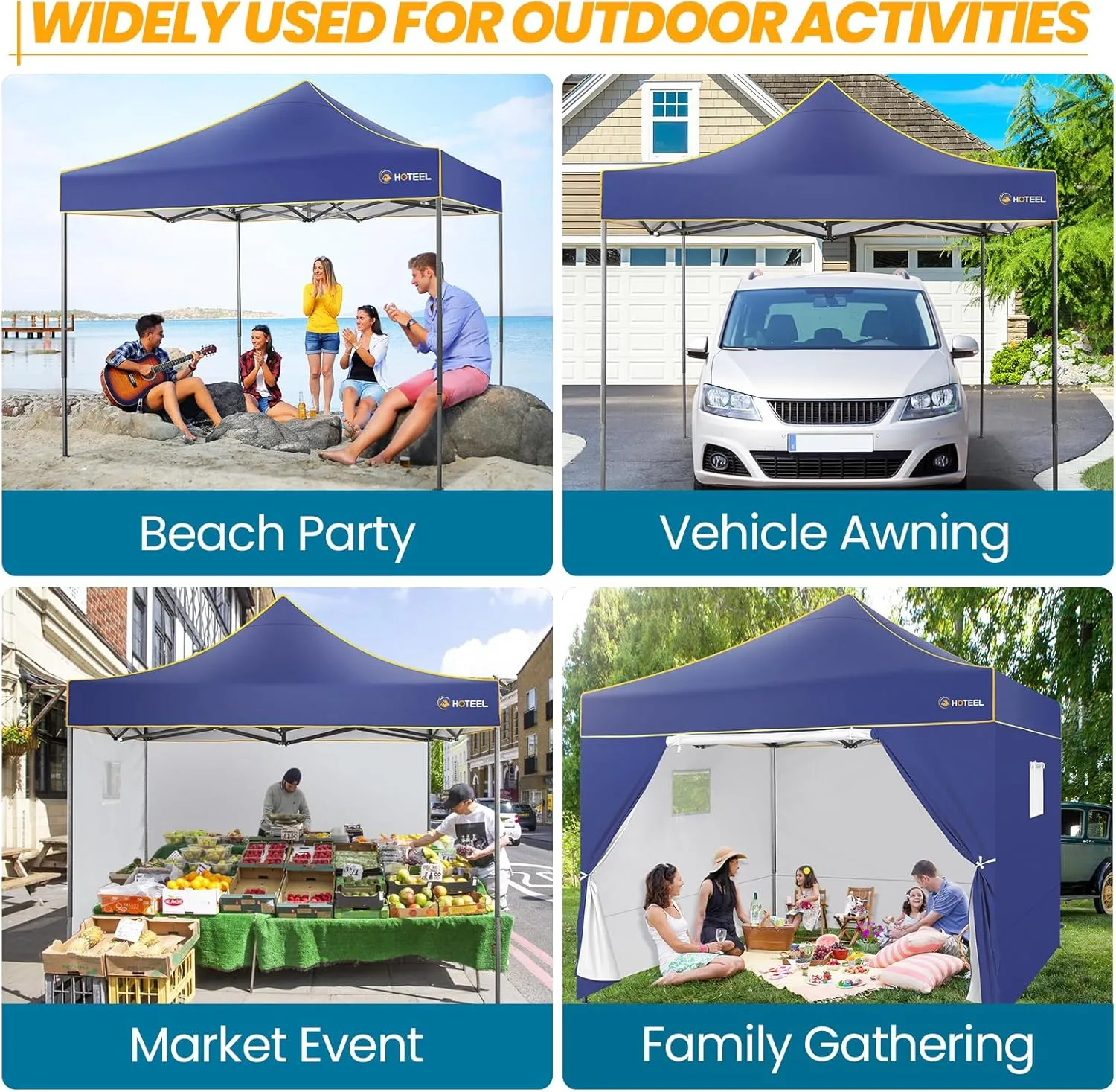 COBIZI 10x10 Heavy Duty Pop Up Canopy Tent for Event Commercial Instant Canopy with 4 Sidewalls, Portable Vendor Outdoor Tent for Parties，Backyard, Camping, Waterproof UPF50 , Dark Blue