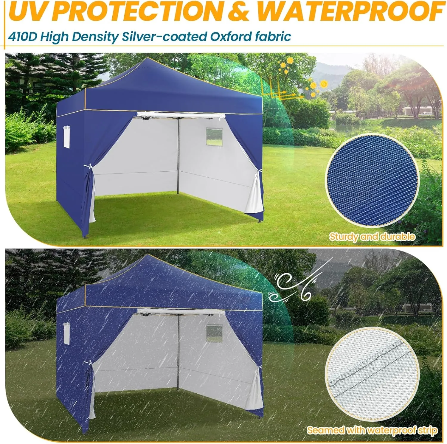 COBIZI 10x10 Heavy Duty Pop Up Canopy Tent for Event Commercial Instant Canopy with 4 Sidewalls, Portable Vendor Outdoor Tent for Parties，Backyard, Camping, Waterproof UPF50 , Dark Blue