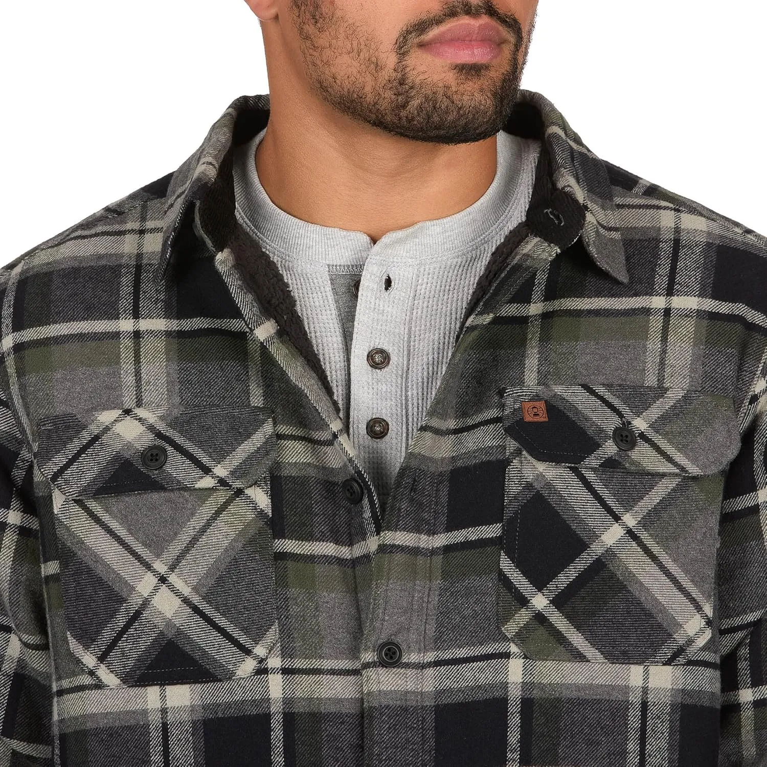 Coleman Sherpa Lined Yukon Flannel Shirt Jackets with Corduroy Trim Red/Charcoal Large