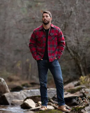 Coleman Sherpa Lined Yukon Flannel Shirt Jackets with Corduroy Trim Red/Charcoal Large