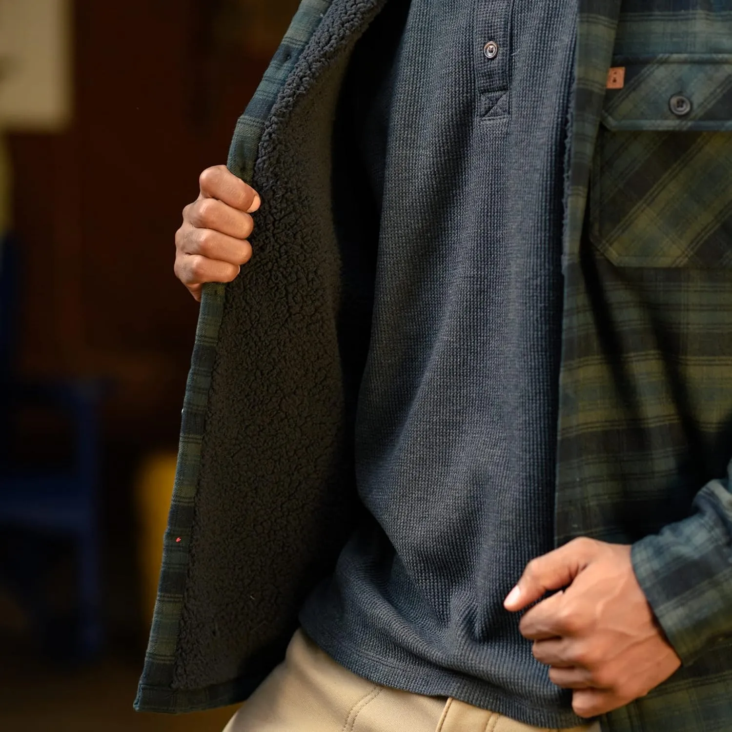 Coleman Sherpa Lined Yukon Flannel Shirt Jackets with Corduroy Trim Red/Charcoal Large