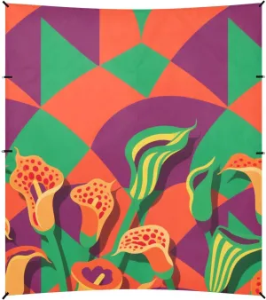 Colorful Geometric Shapes Calla Lilies Foldable Beach Canopy UPF50  Protection Lightweight Outdoor Sun Shade with Sandbags and Shovel for Camping Trips, Fishing, Backyard Fun or Picnics