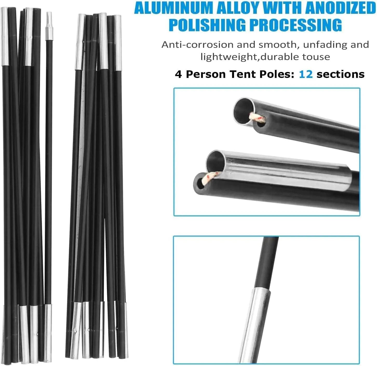 COMMOUDS Beach Tent Poles for 4 Person Beach Tent, Replacement Poles 2 Packs, Fiberglass Tent Rod Lightweight Tent Pole Repair Kit