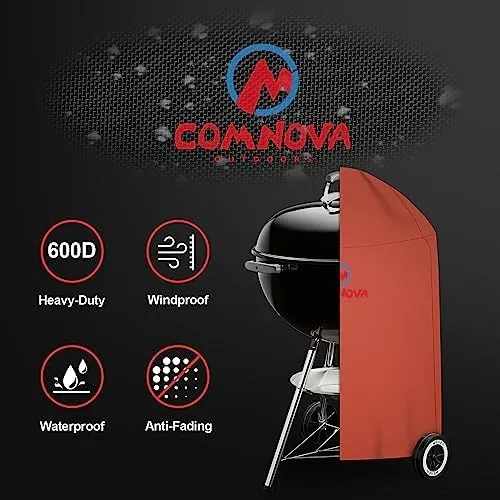 Comnova Charcoal Kettle Grill Cover - 600D BBQ Cover for Weber 18 Inch Charcoal Grill, Heavy Duty Waterproof Covers for Weber 18 Inch Original Charcoal Kettle, Cuisinart 18 Inch Kettle Grill and More