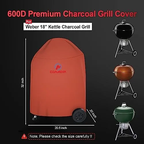 Comnova Charcoal Kettle Grill Cover - 600D BBQ Cover for Weber 18 Inch Charcoal Grill, Heavy Duty Waterproof Covers for Weber 18 Inch Original Charcoal Kettle, Cuisinart 18 Inch Kettle Grill and More