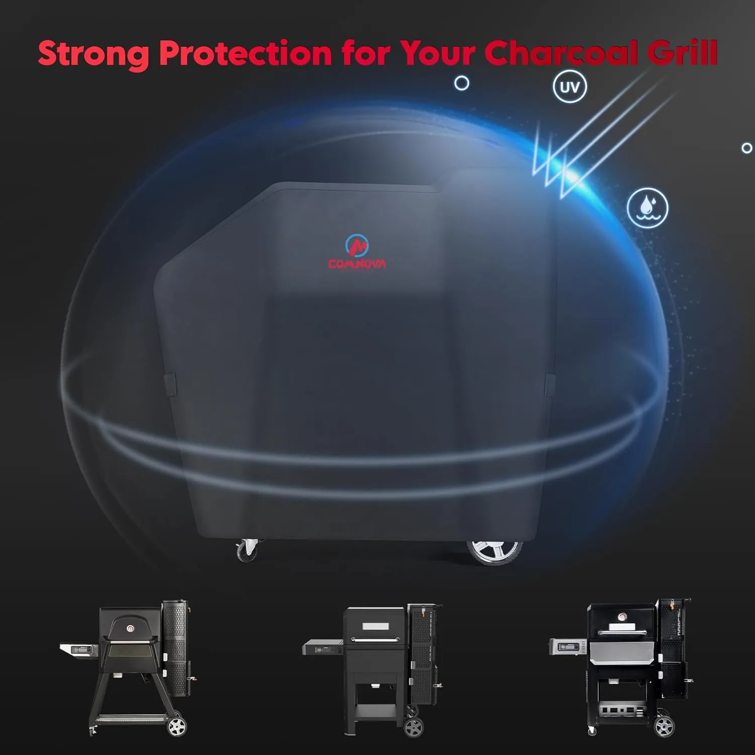 Comnova Grill Cover for Masterbuilt Gravity Series 560/600 Digital Charcoal Grill and Smoker, Waterproof & Heavy Duty, 600D Charcoal Grill Cover for MB20040220, Black (56" x 18" x 47")