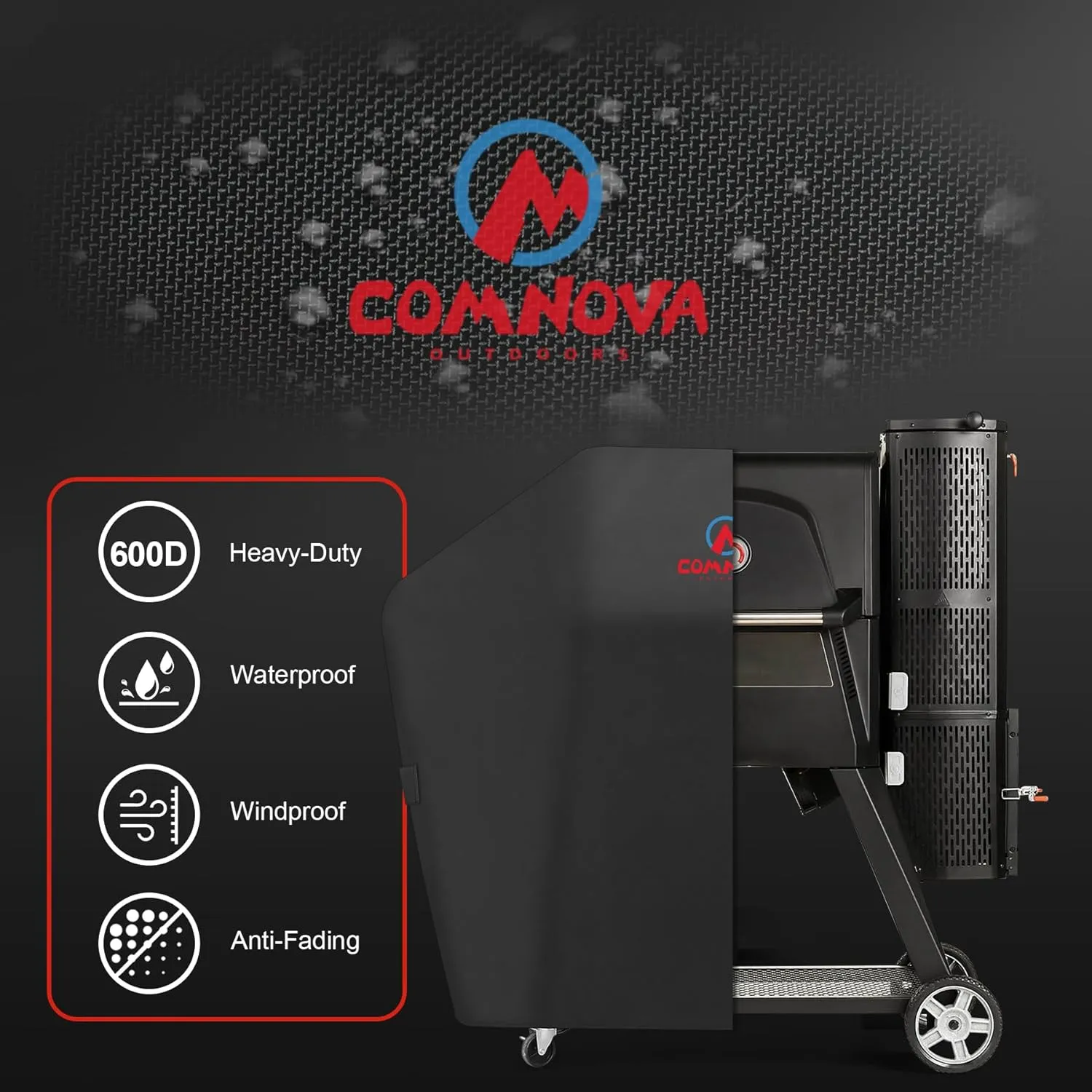 Comnova Grill Cover for Masterbuilt Gravity Series 560/600 Digital Charcoal Grill and Smoker, Waterproof & Heavy Duty, 600D Charcoal Grill Cover for MB20040220, Black (56" x 18" x 47")