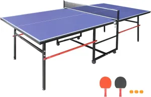 Compact Foldable Table Tennis Table Set for Indoor Play, Includes Paddles and Balls, 8ft, Blue