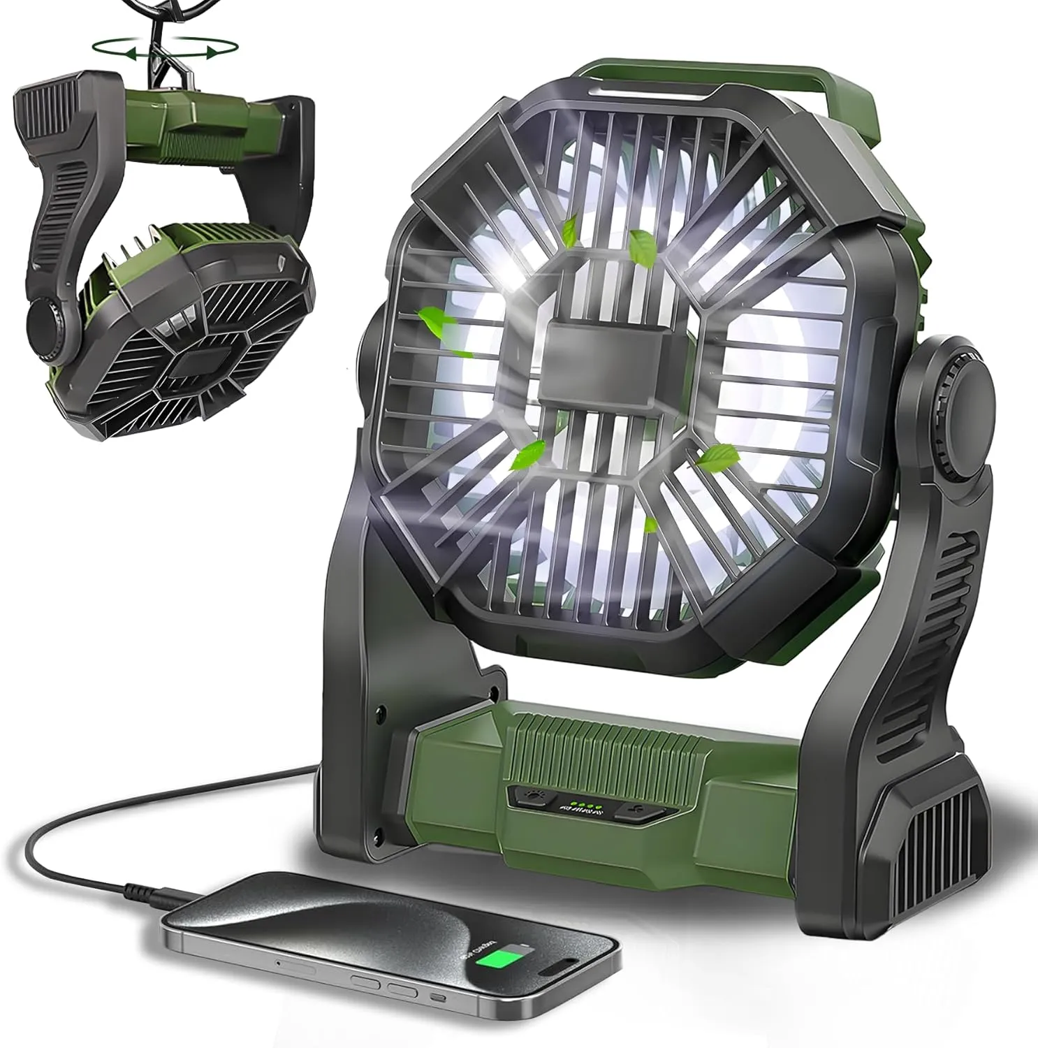 CONBOLA Portable Fan Rechargeable, 25400mAh Cordless Battery Powered Fan with LED Lantern, USB C Battery Operated for Travel Bedroom Home Camping Tent Office Beach Desk Fishing Table