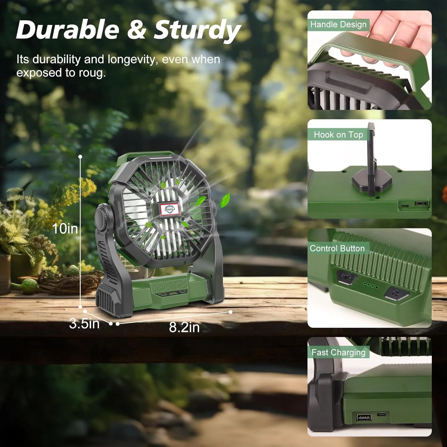 CONBOLA Portable Fan Rechargeable, 25400mAh Cordless Battery Powered Fan with LED Lantern, USB C Battery Operated for Travel Bedroom Home Camping Tent Office Beach Desk Fishing Table