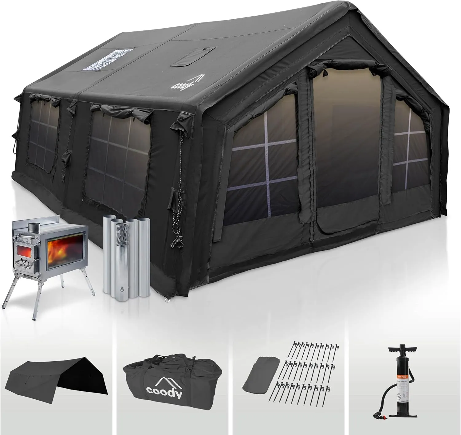 Coody | Rbm Outdoors Koala/Hub/Octopus Inflatable Tents for Camping with Stove Jack, 2/8/10 Person Luxury Canvas Blow Up Tent, 2 Room, Easy Setup Casa de Campaña, Large Inflatable House with Pump